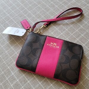 Coach Fuchsia and Brown Signature Wristlet